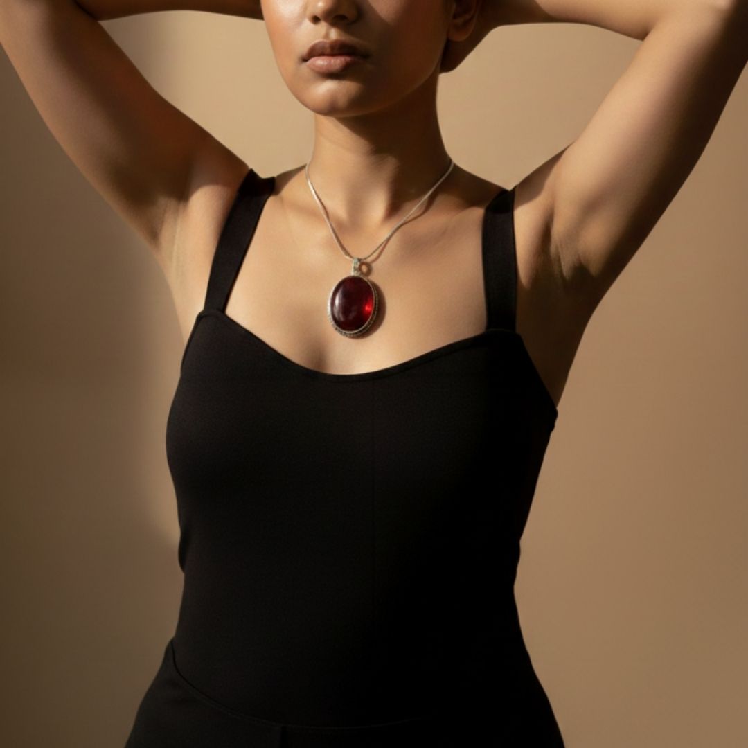 Wine Red Garnet Oval Pendant Necklace