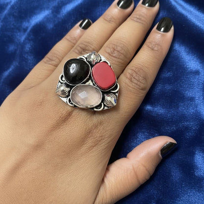 Tribal Charm Natural Stone Oxidised Cocktail Ring