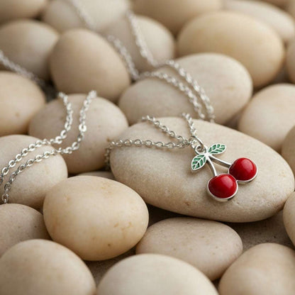 Cherry Charm Kids Necklace – Red Enamel Pendant