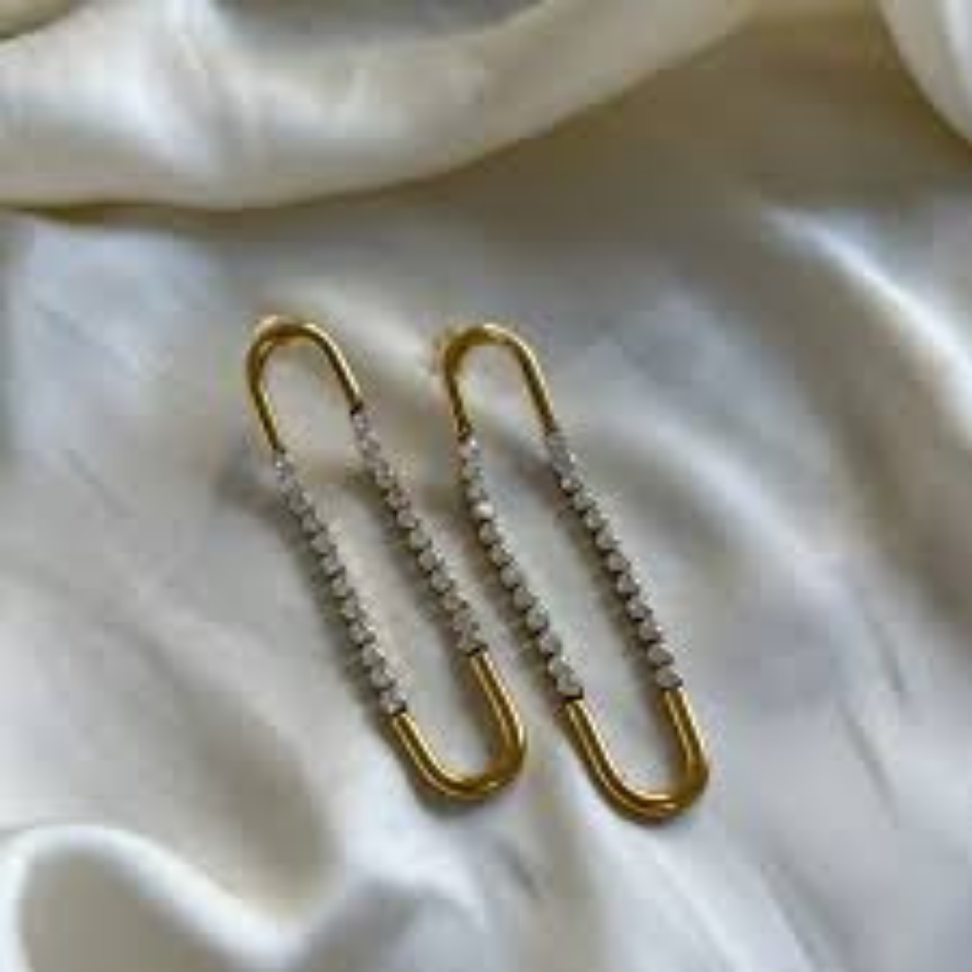 18K Gold Plated Crystal Link Drop Earrings