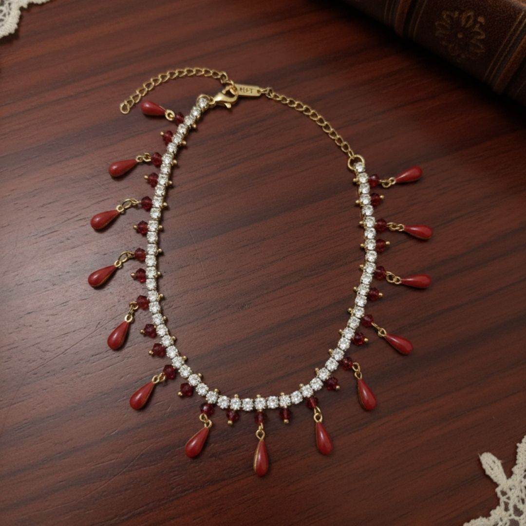 Handcrafted Red Bead Anklet – Elegant Summer Accent