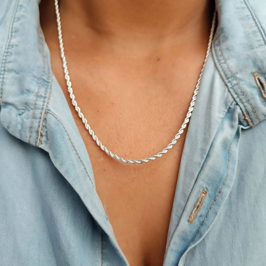 SIlver Plated Stainless Steel Anti Tarnish Twisted Chain Necklace