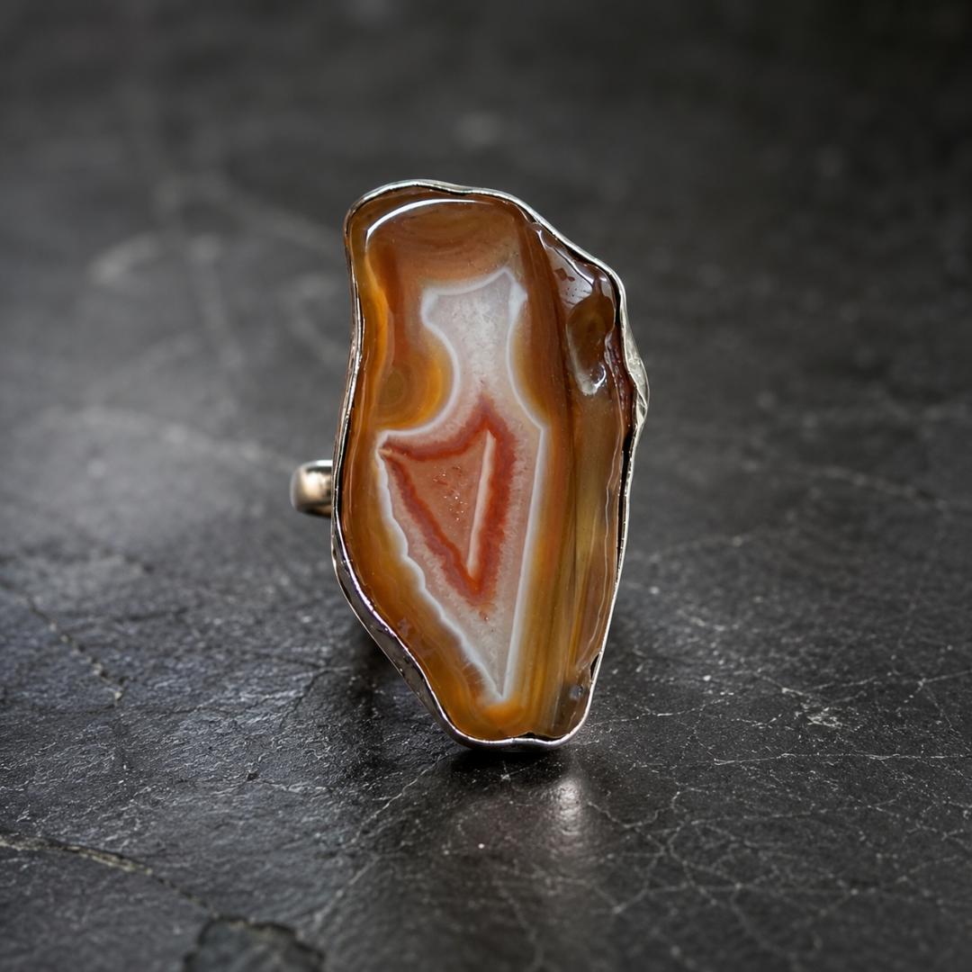 Agate Statement Ring with Natural Banded Stone