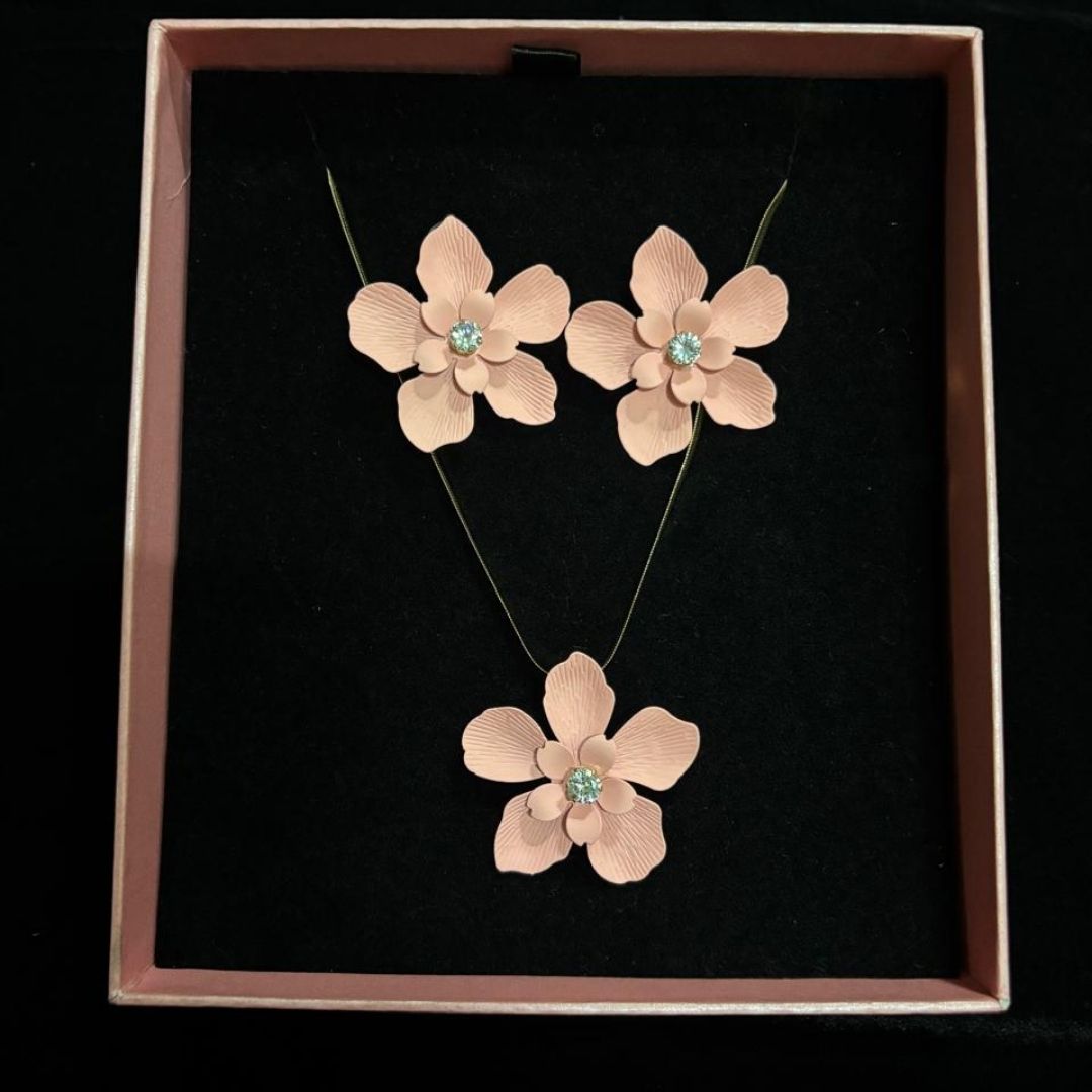 Blush Pink Floral Necklace & Earring Set