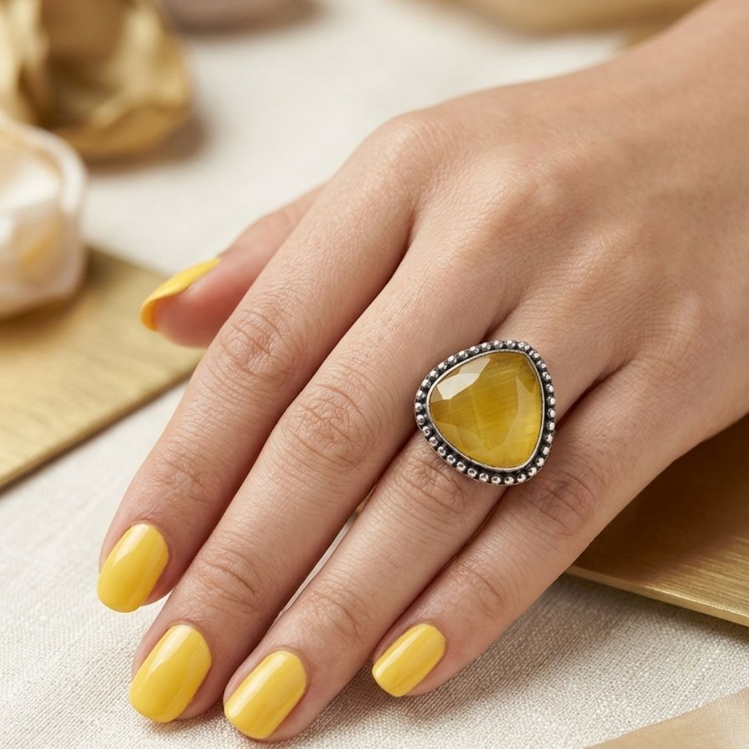Oxidised Yellow Stone Statement Ring – Vintage Handcrafted Design