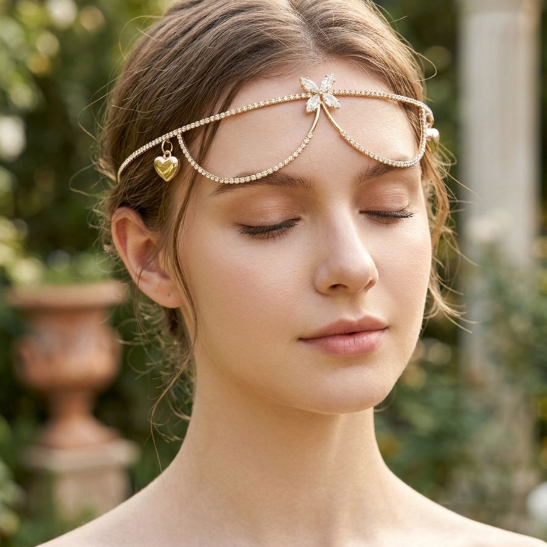 Elegant Gold Butterfly & Heart Charm Double-Layer Headband