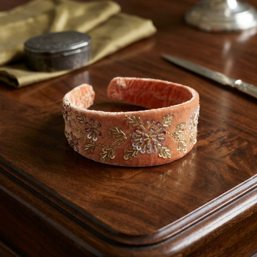 Handmade Premium Velvet Embroidered Hairband – Elegant Floral Design
