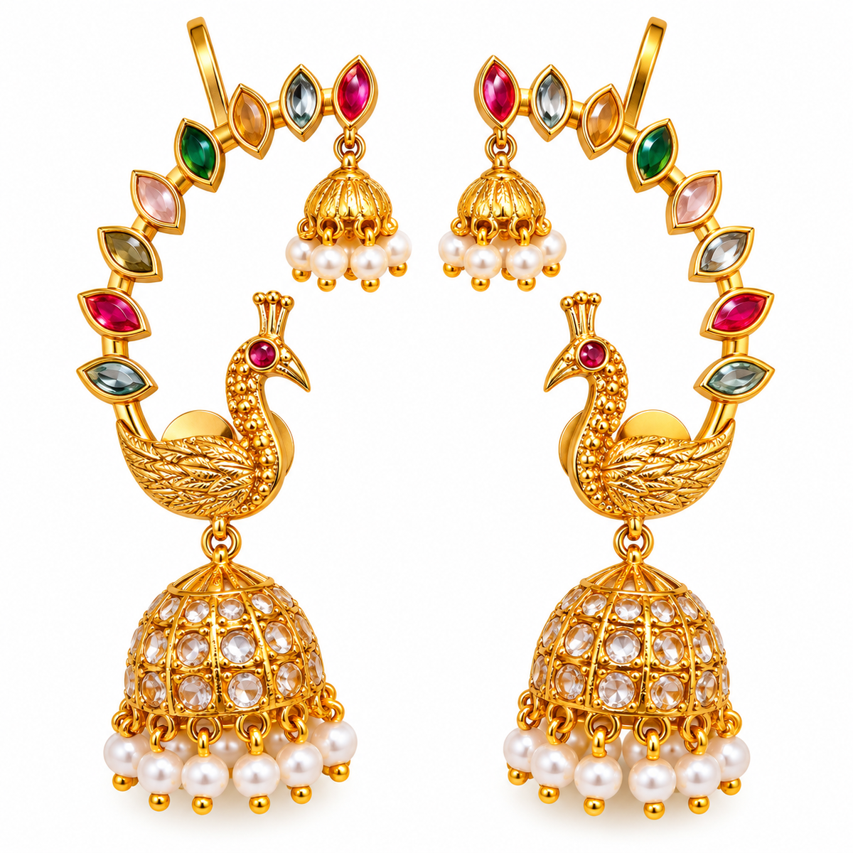 Peacock Motif Multicolour Kemp Stone Earcuff