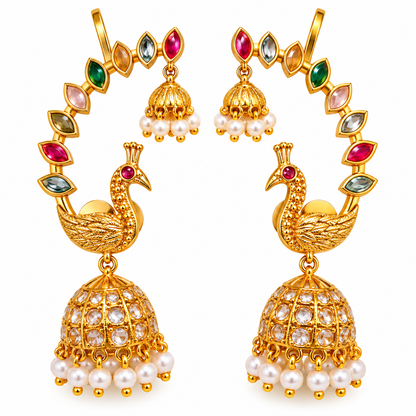 Peacock Motif Multicolour Kemp Stone Earcuff