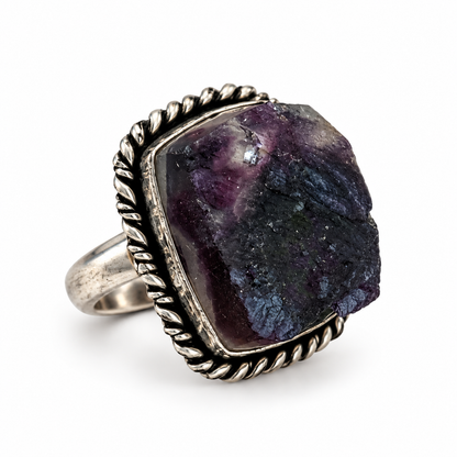 Rustic Black Druzy Gemstone Ring in Antique Rose Gold Finish