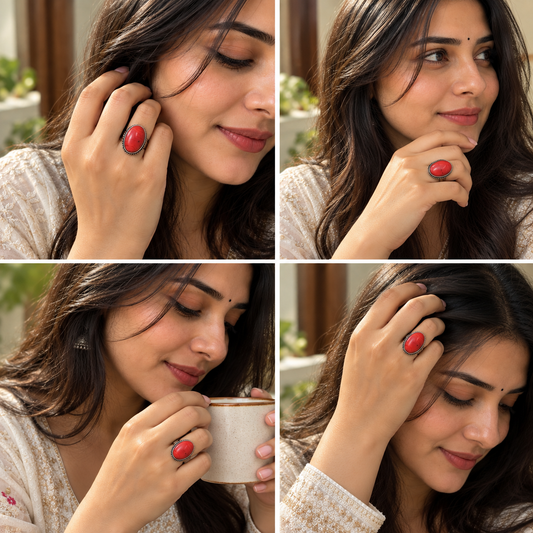 Elegant Close-Up Portrait with Statement Red Ring