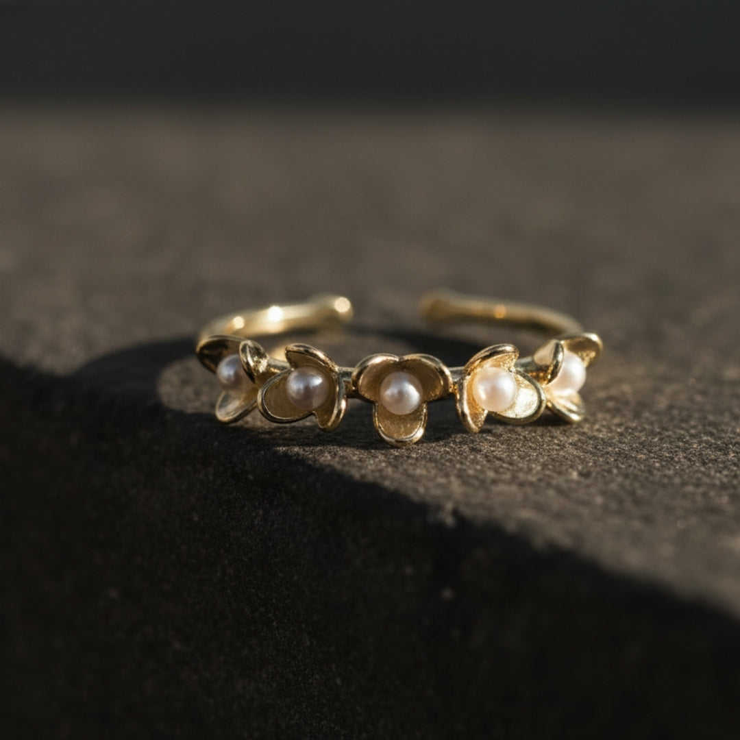 Dainty Floral Pearl Wrap Ring