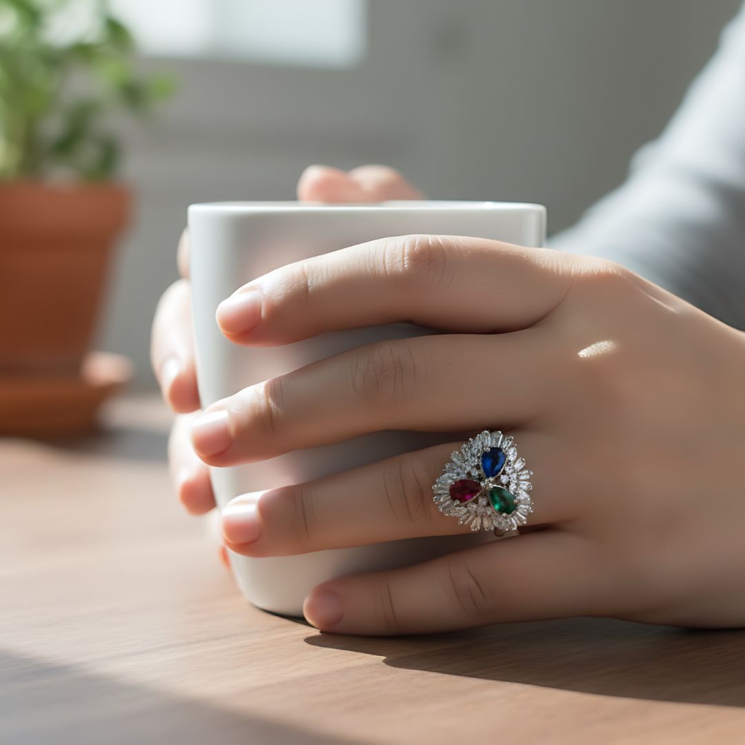 AD Multi-Stone Statement Finger Ring