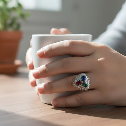 AD Multi-Stone Statement Finger Ring