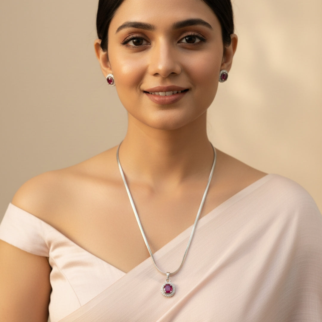 Ruby American Diamond Pendant Necklace