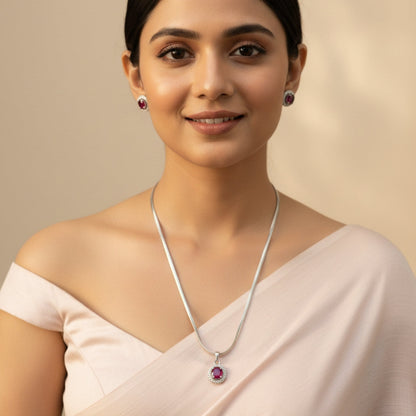 Ruby American Diamond Pendant Necklace