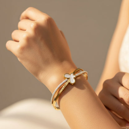 Anti-Tarnish Butterfly Bracelet | Mother of Pearl & Crystal Bangle