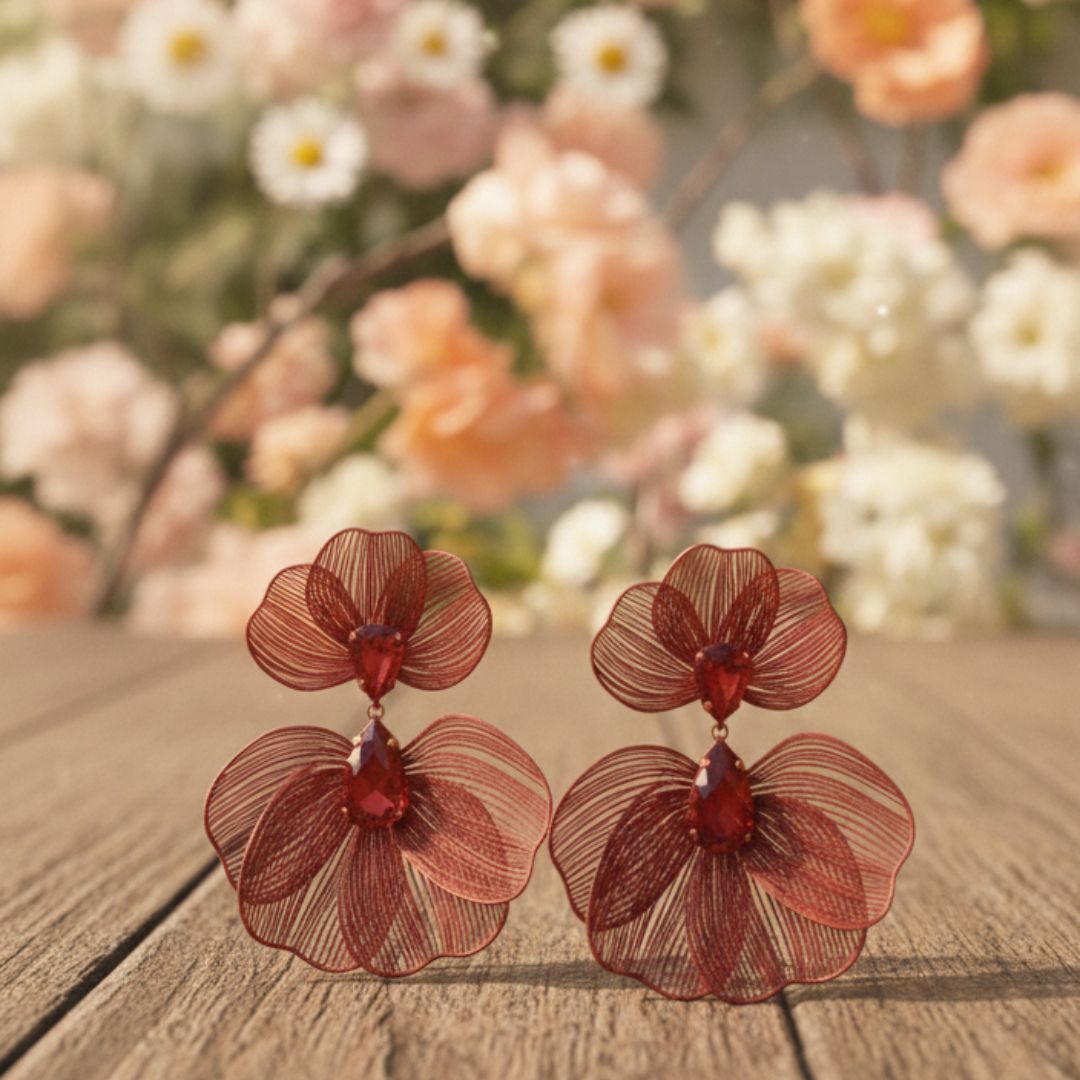 Maroon Floral Statement Earrings for Women – Lightweight Party Wear Earrings for Girls