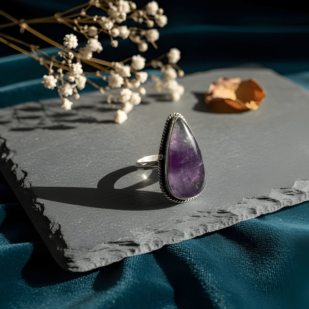 Oxidized Silver Amethyst Statement Ring
