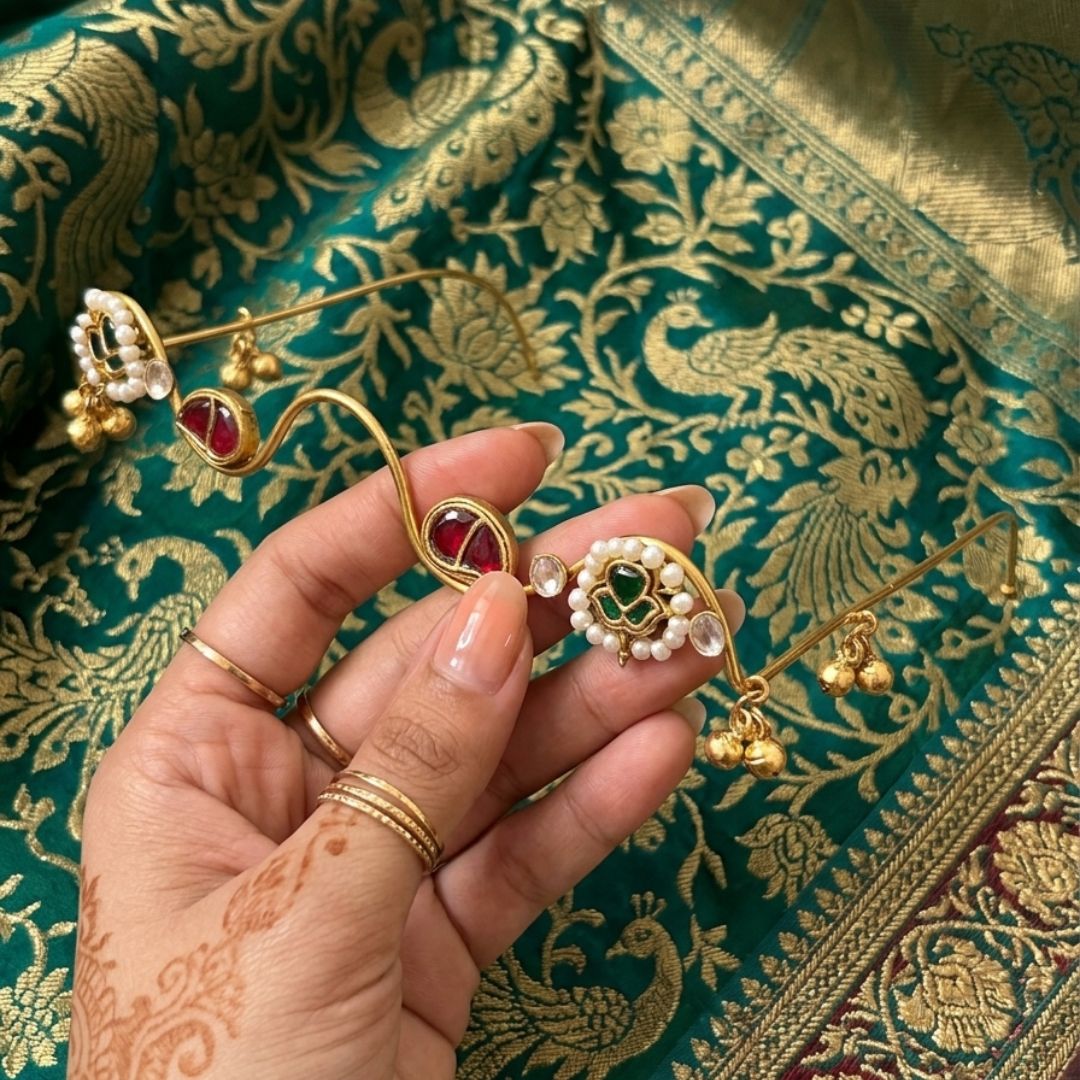 Traditional Kundan Pearl & Meenakari Bridal Hair Accessory