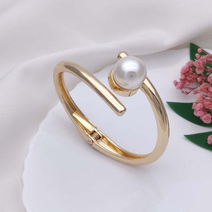 Minimalist Gold Pearl Open Bracelet | Modern Chic Bangle
