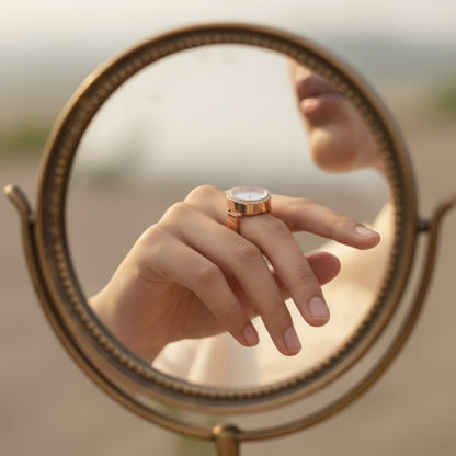 Rose Gold Crystal Finger Watch | Elegant Adjustable Ring Timepiece