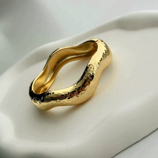 Wavy Hammered Gold Plated Cuff Bracelet