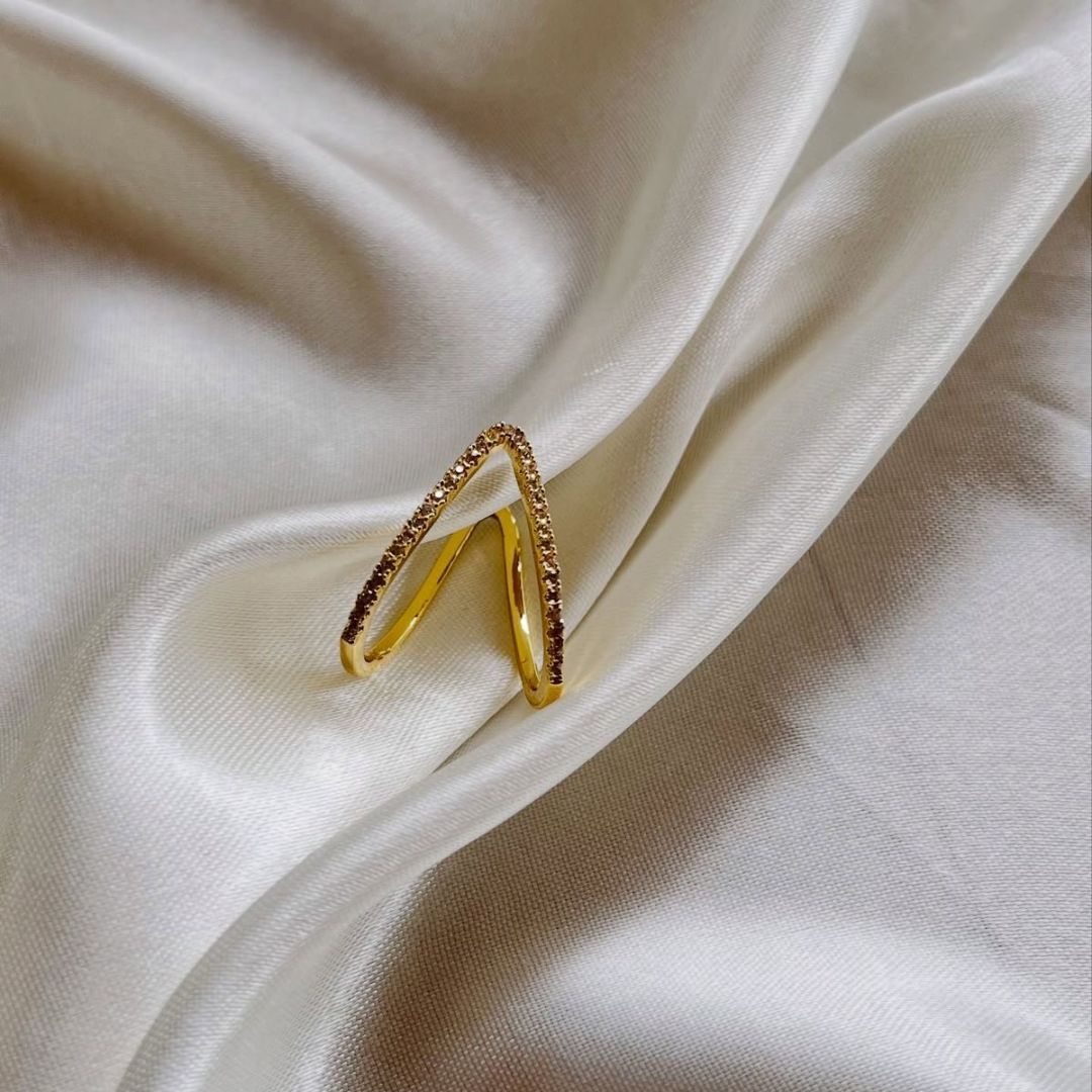 18K Gold Plated Anti-Tarnish V-Shape Crystal Ring