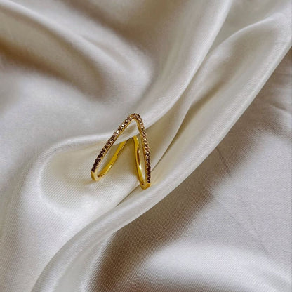 18K Gold Plated Anti-Tarnish V-Shape Crystal Ring