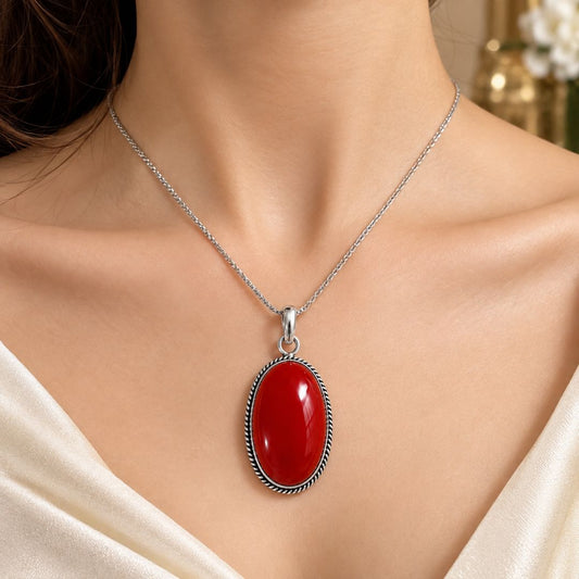 Red Oval Gemstone Pendant Necklace
