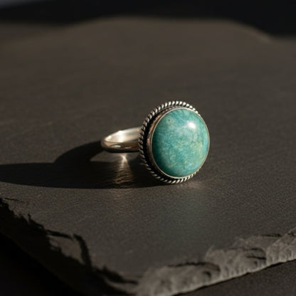 Seafoam Green Amazonite Oxidized Silver Finger Ring