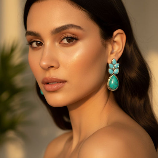 Oxidized Turquoise Blue Dangling Earrings