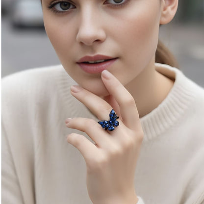Premium Blue Butterfly Statement Ring for Women