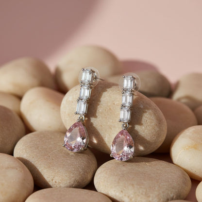 American Diamond Linear Pink Drop Earrings