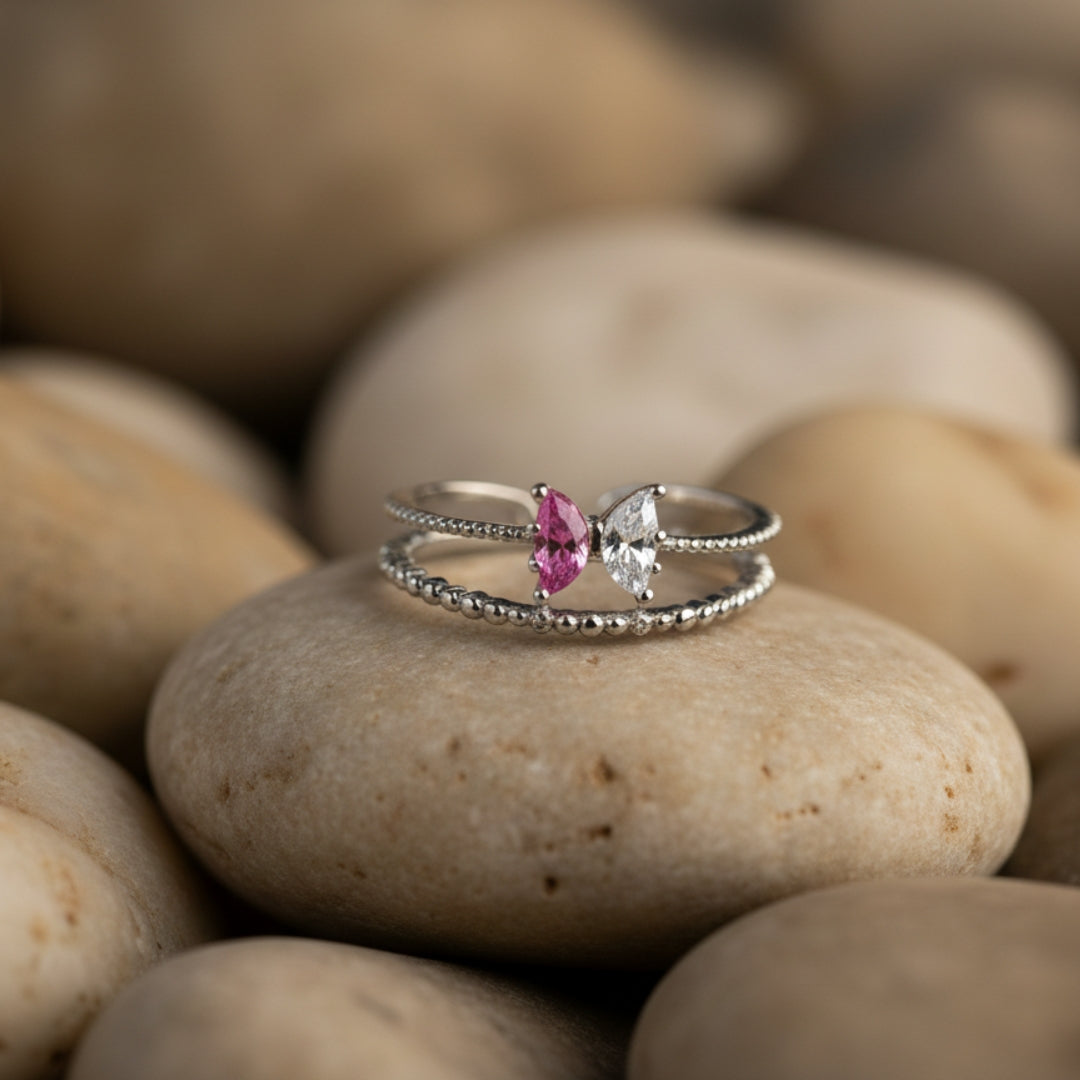 Silver Coated Twin Marquise Diamond Ring