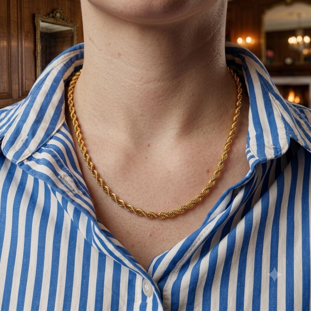 Gold Plated Stainless Steel Anti Tarnish Twisted Chain Necklace