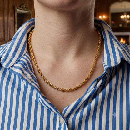 Gold Plated Stainless Steel Anti Tarnish Twisted Chain Necklace