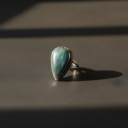 Oxidized Silver Amazonite Teardrop Ring