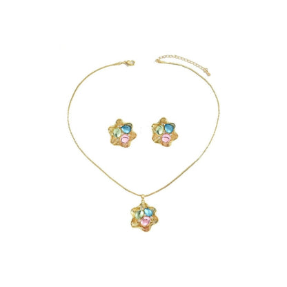 New style women's jewelry set with a unique petal design, earrings and long necklace