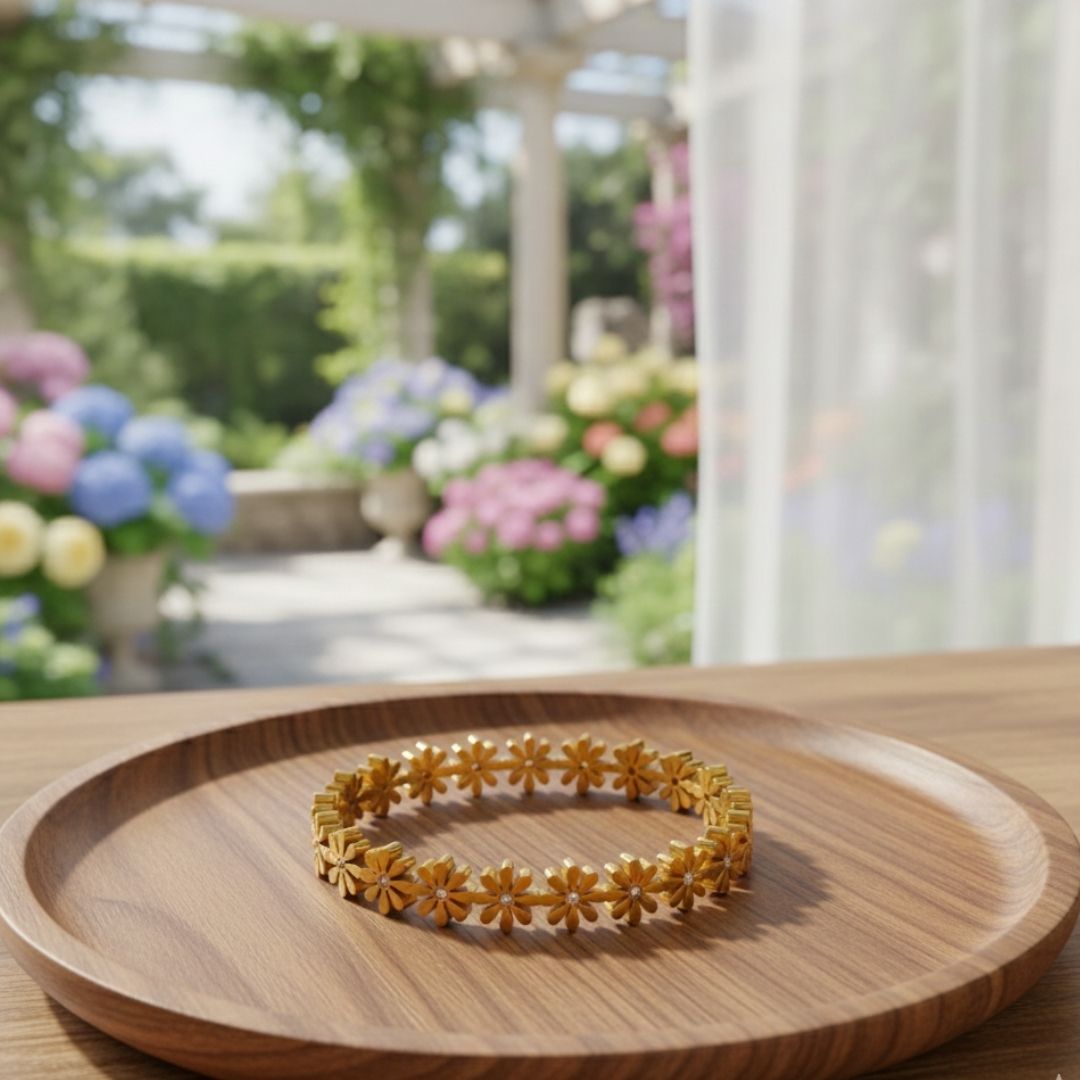 Gold Bloom Flower Bangle Bracelet