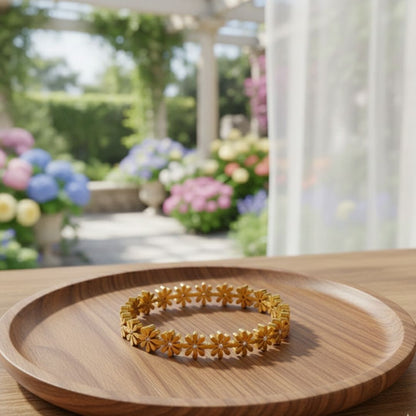 Gold Bloom Flower Bangle Bracelet