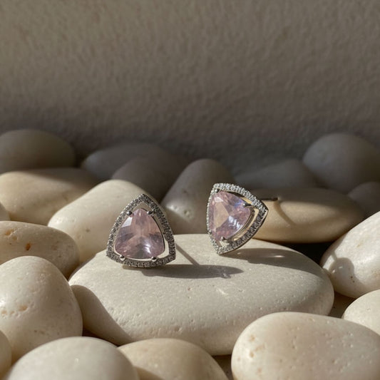 American Diamond Trillion Cut Pink Stud Earrings