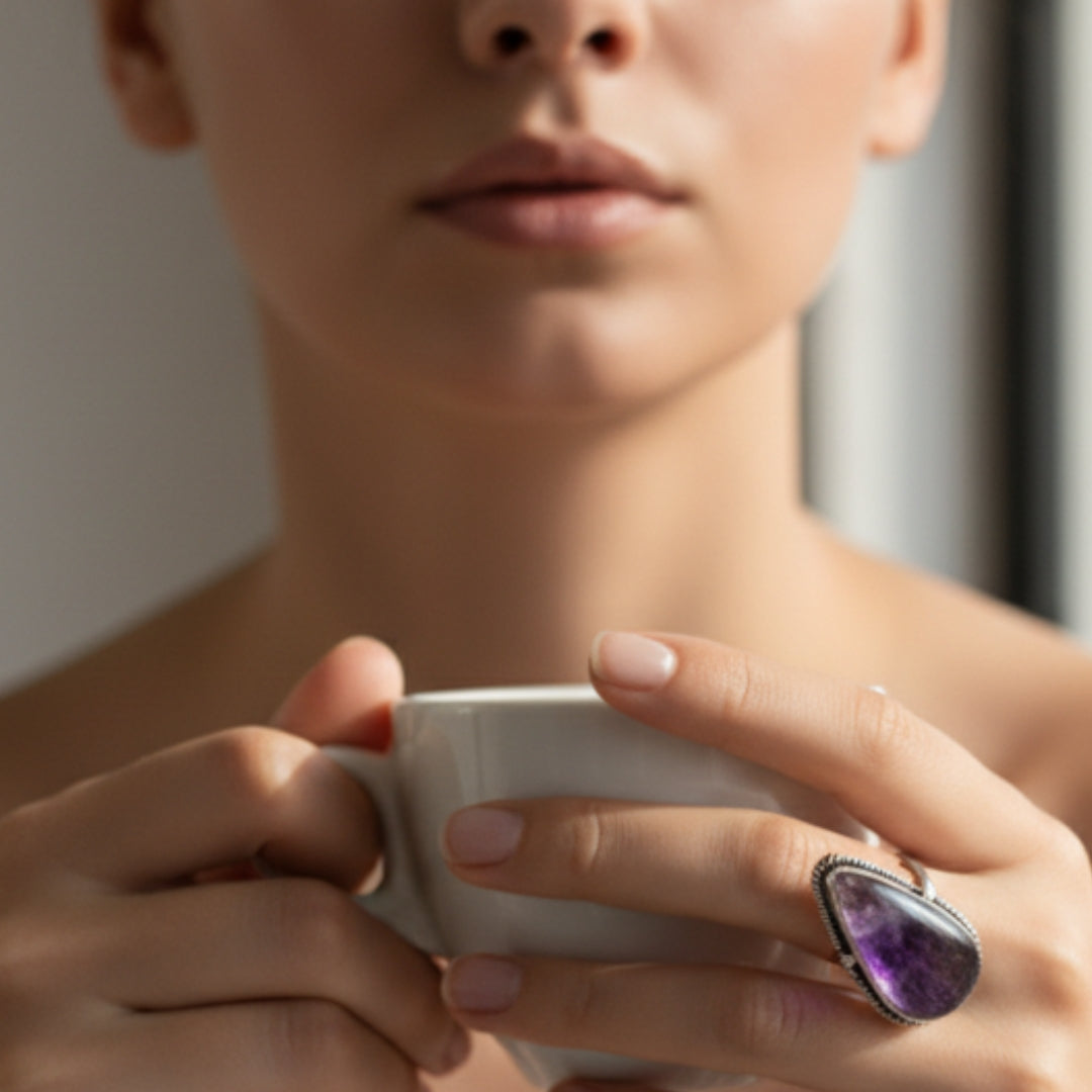 Oxidized Silver Amethyst Statement Ring