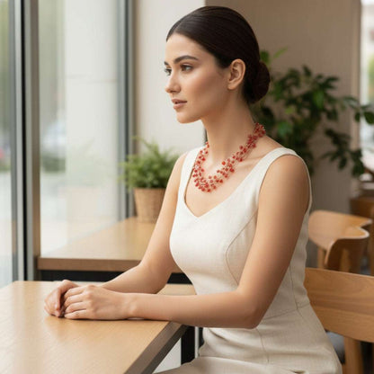 Anti-Tarnish Red Bead Multi-Strand Necklace