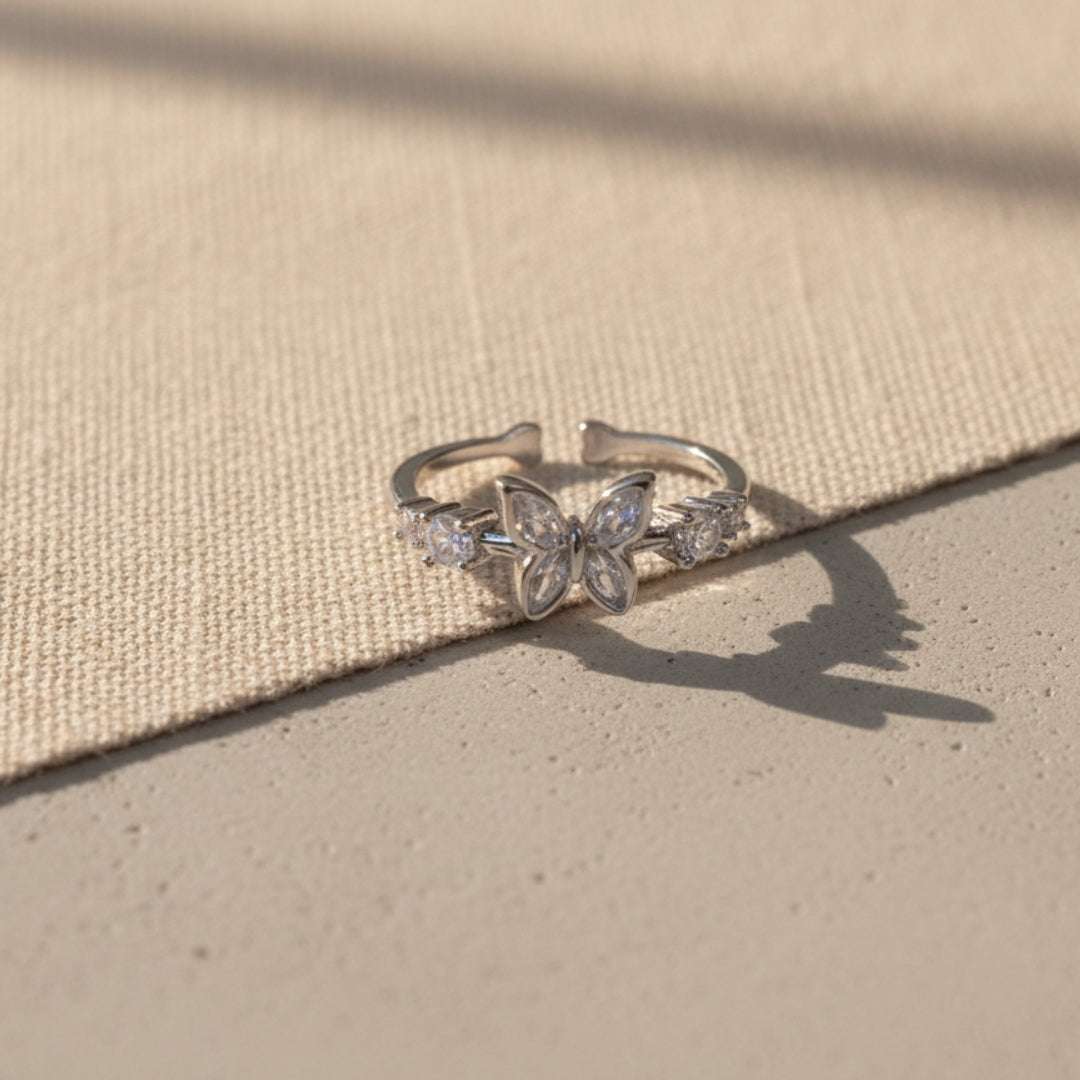 Silver Plated Butterfly Sparkle Ring