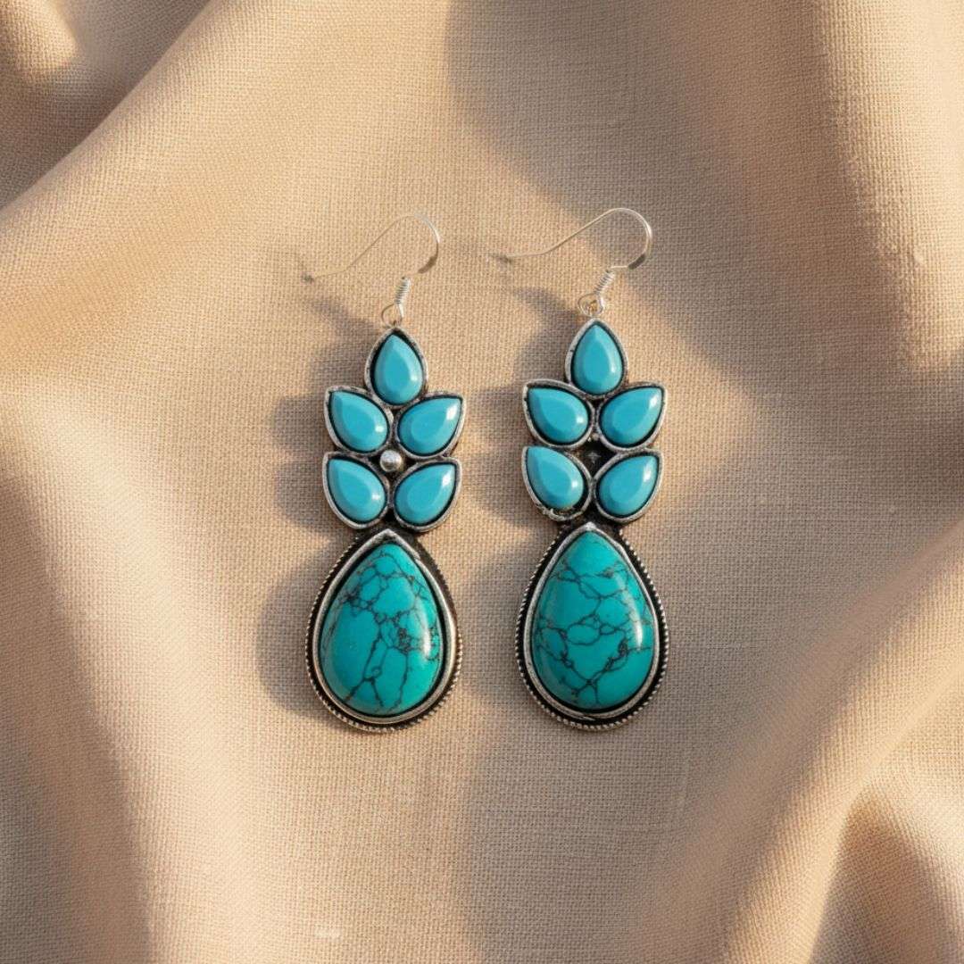 Oxidized Turquoise Blue Dangling Earrings