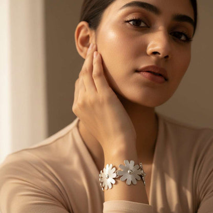 Silver Daisy Cuff Bracelet