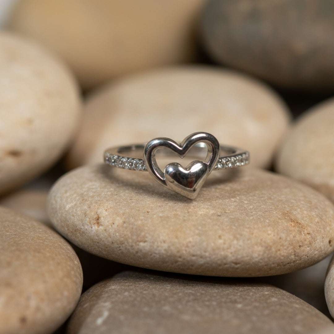 Double Heart Silver Plated Ring