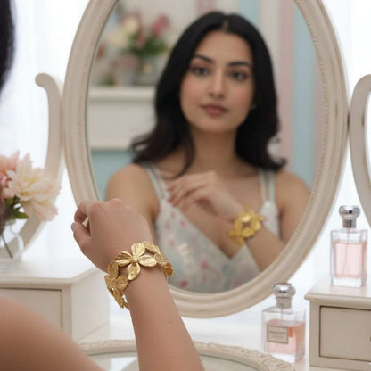 Gold Floral Open Cuff Bracelet