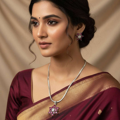 American Diamond Floral Necklace Set